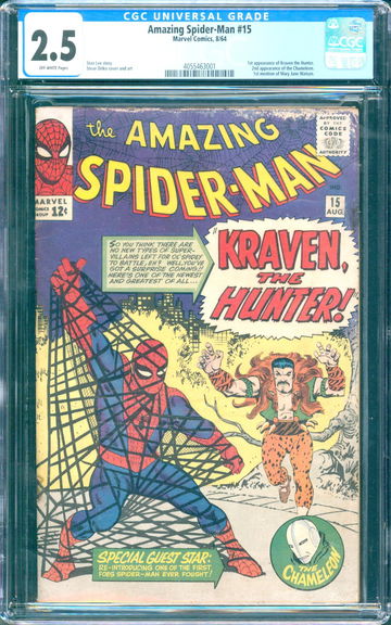 Amazing Spider-Man #15 (1964) CGC 2.5 -- 1st Kraven, 2nd Chameleon, & MJ mention