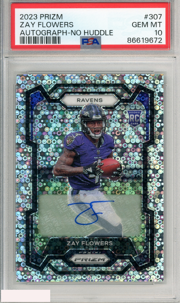 2023 PANINI PRIZM ZAY FLOWERS #307 AUTOGRAPH-NO HUDDLE PSA 10 GEM MT RC