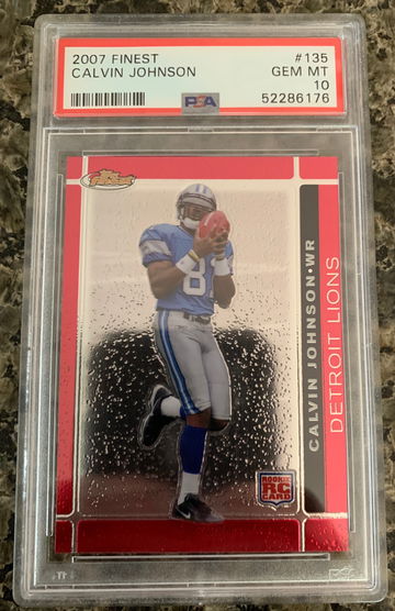 CALVIN JOHNSON 2007 FINEST ROOKIE RC #135 PSA 10 GEM MINT LIONS