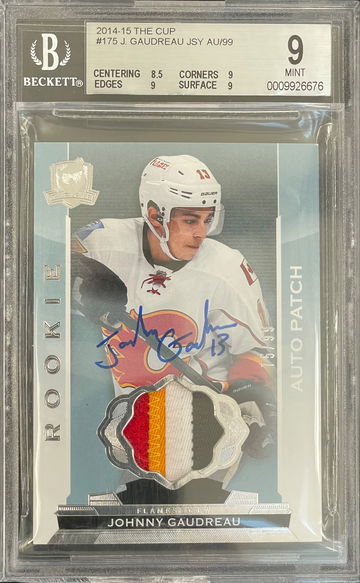 Johnny Gaudreau 2014-15 UD The Cup #175 Auto Rookie Patch 4 Clr /99 RC BGS 9
