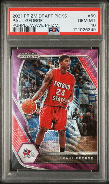 2021 Panini Prizm Draft Picks Purple Wave Prizm Paul George #69 PSA 10