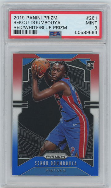 2019 Panini Prizm Sekou Doumbouya #261 Red/White/Blue Rookie RC PSA 9 Mint