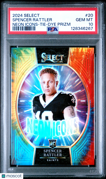 2024 Panini Select Neon Icons Spencer Rattler #20 Tie Dye Prizm PSA 10