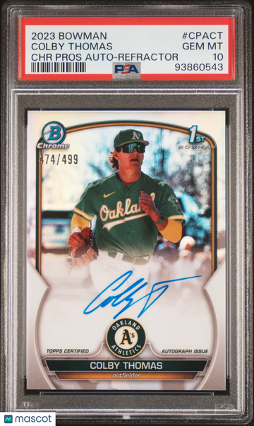 2023 Bowman Chrome Prospect Autographs Colby Thomas #CPACT Refractor /499 PSA 10