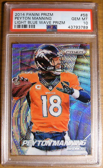 Peyton Manning 2014 Prizm #58 Light Blue Wave Prizm /99 PSA 10