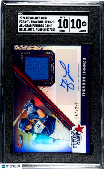 2024 Bowman's Best Thayron Liranzo #FGRA-TL All Star Futures Game Relic Autograph Purple Refractor SGC 10 Auto 10