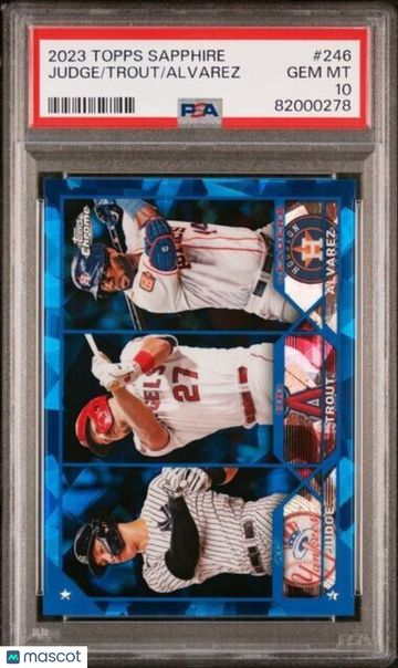 AARON JUDGE MIKE TROUT YORDAN ALVAREZ 2023 Topps Chrome Sapphire #246 PSA 10