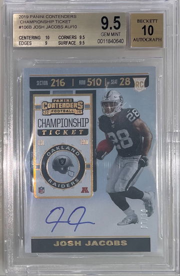Josh Jacobs 2019 contenders championship ticket rc rookie auto autograph bgs 9.5 10 #/10