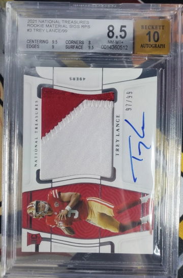 TREY LANCE 2021 PANINI NATIONAL TREASURES ROOKIE PATCH /99 RPA BGS 8.5 10 AUTO