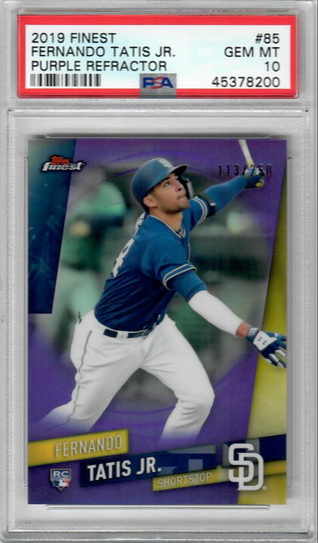 2019 Topps Finest Purple Refractor FERNANDO TATIS JR 85 113/250 PSA 10 Rookie RC POP 33