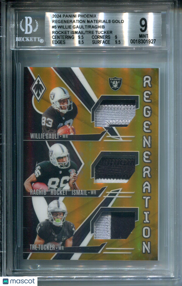 2024 Panini Phoenix Regeneration Materials Gold Tre Tucker Willie Gault Raghib "Rocket" Ismail #5 /Raghib BGS 9