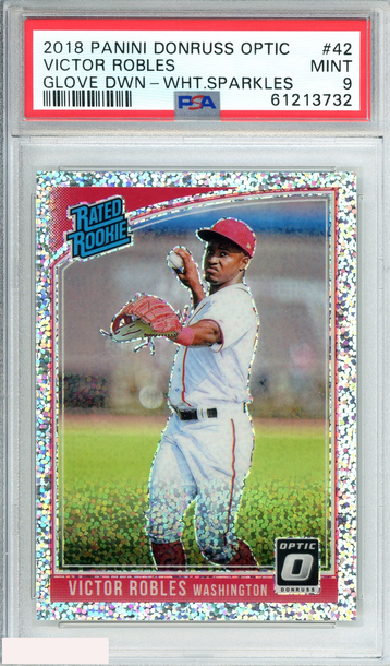 2018 PANINI DONRUSS OPTIC VICTOR ROBLES #42 GLOVE DWN-WHT SPARKLES ROOKIE PSA 9