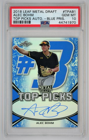2018 Leaf Metal Draft Top Picks Blue Prismatic Autograph /35 Alec Bohm PSA 10 Pop 2!!