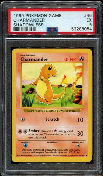 1999 Pokemon Game #46 Charmander Holo PSA 5 EX SHADOWLESS