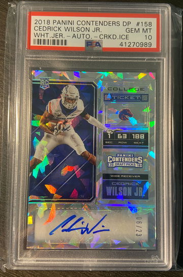 2018 Cedrick Wilson Panini Contenders Cracked Ice Auto /23 PSA 10