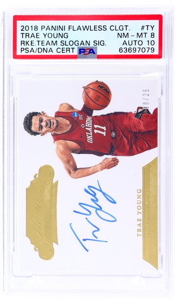 2018 Panini Flawless RKE Team Slogan Sig Trae Young #BSS-TY /25 PSA 8 Auto 10
