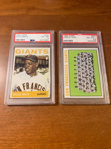 1964 Topps 2-card lot (Willie Mays & Giants Team card)