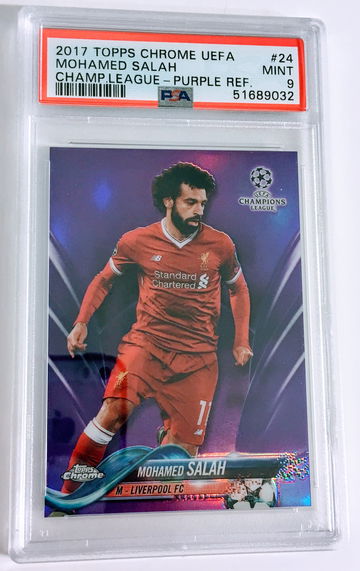 2017 Topps Chrome UEFA Champions League Purple Refractor #24 Mohamed Salah 199/250 PSA 9 Mint