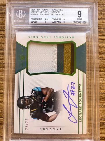 2017 Panini National Treasures Leonard Fournette  RPA #23/27 BGS 9/ 10 Auto