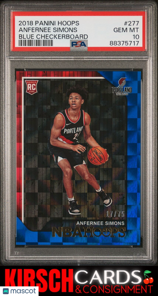 Anfernee Simons 2018 Panini Hoops #277 Blue Checkerboard RC /75 PSA 10