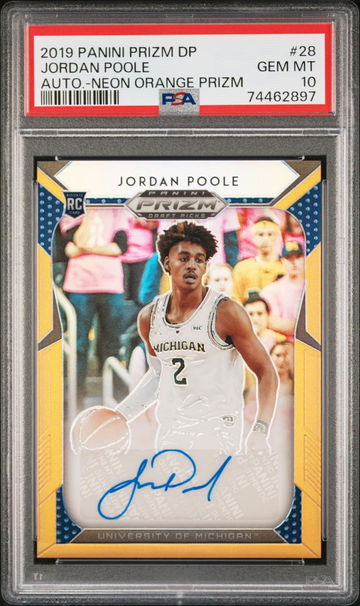 2019 Panini Prizm Draft Picks Jordan Poole #28 AUTO.-NEON ORANGE PRIZM PSA 10