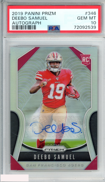 2019 PANINI PRIZM DEEBO SAMUEL #346 ROOKIE AUTOGRAPH RC 49ERS PSA 10 GEM MT