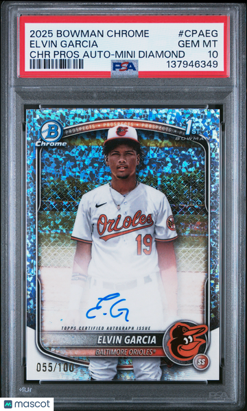 2025 Bowman Chrome Prospect Autographs Elvin Garcia #CPAEG Mini Diamond /100 Rookie PSA 10