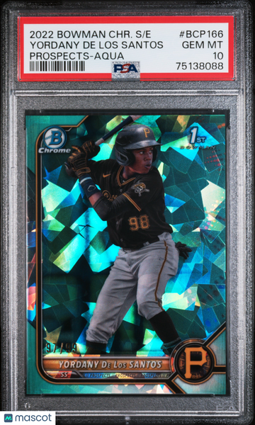 2022 Bowman Chrome Sapphire Edition Prospects Yordany De Los Santos #BCP166 Aqua PSA 10