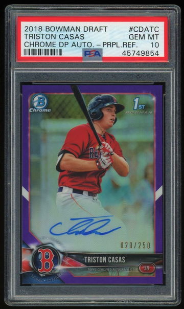 2018 Bowman Chrome TRISTON CASAS Purple Refractor Auto RC PSA 10 Autograph #/250 Boston Red Sox Pop 8