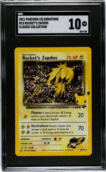 2021 Pokémon Sword & Shield Celebrations Rocket's Zapdos #15/132 SGC 10