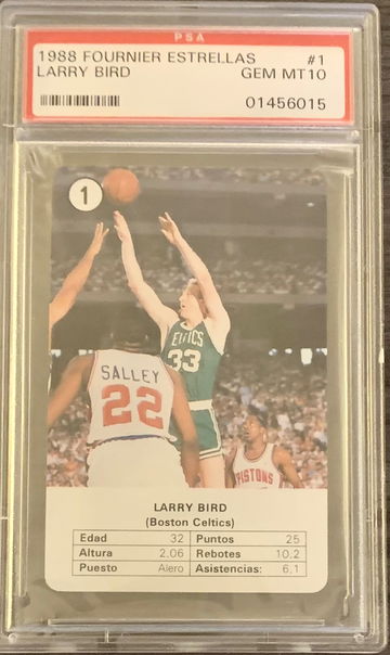 1988 Fournier Estrellas Basketball Card Larry Bird #1 Spanish Graded PSA 10 GEM.