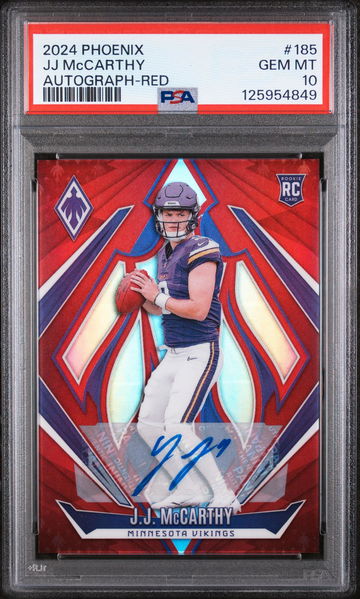 2024 Panini Phoenix Autograph-Red JJ Mccarthy #185 PSA 10