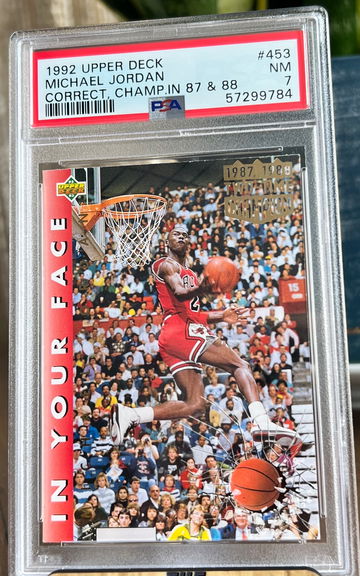 1992 Upper Deck #453 Michael Jordan Correct, Champ In 87 & 88 PSA 7 Near Mint 🐐