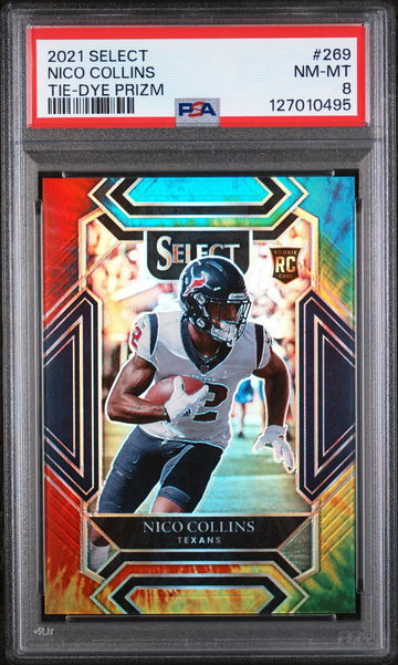 2021 Panini Select Tie-Dye Prizm Nico Collins #269 /25 PSA 8