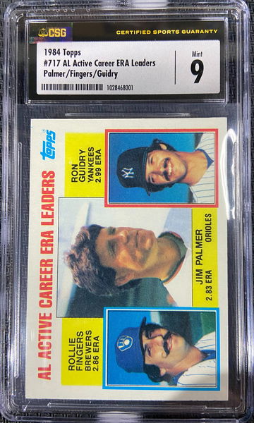 1984 Topps AL Active Leaders in ERA Ron Guidry, Jim Palmer, Rollie Fingers CSG 9 MINT Low POP