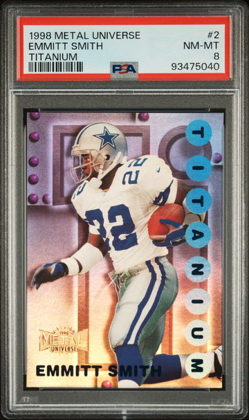 1998 EMMITT SMITH METAL UNIVERSE TITANIUM #2 PSA 8 FB.C2.36