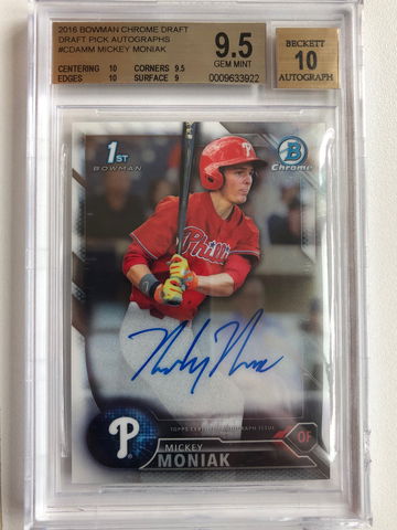 2016 BOWMAN CHROME DRAFT MICKEY MONIAK ROOKIE BASE AUTOGRAPH BGS 9.5 w/10 AUTO