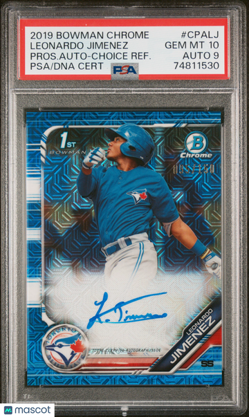 2019 Bowman Chrome Prospects Autographs Leonardo Jimenez #CPALJ /150 PSA 10
