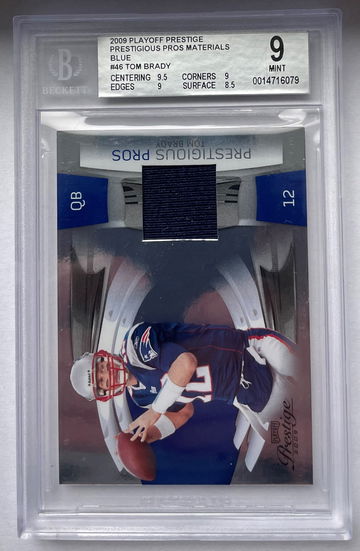2009 Tom Brady Prestige Prestigious Pros Blue Game Used Jersey Patch #/250 BGS 9