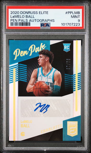 2020 Panini Donruss Elite Pen Pals Autographs Lamelo Ball #PPLMB /75 PSA 9