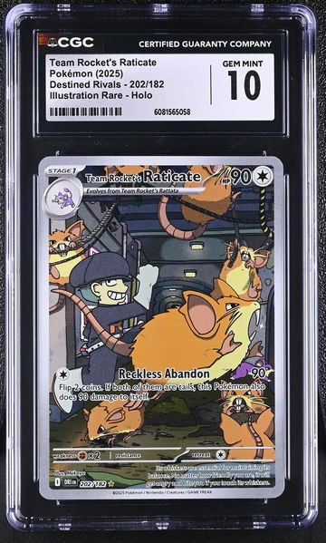 2025 Pokemon Destined Rivals Illus. Rare Team Rocket's Raticate #202/182 CGC 10