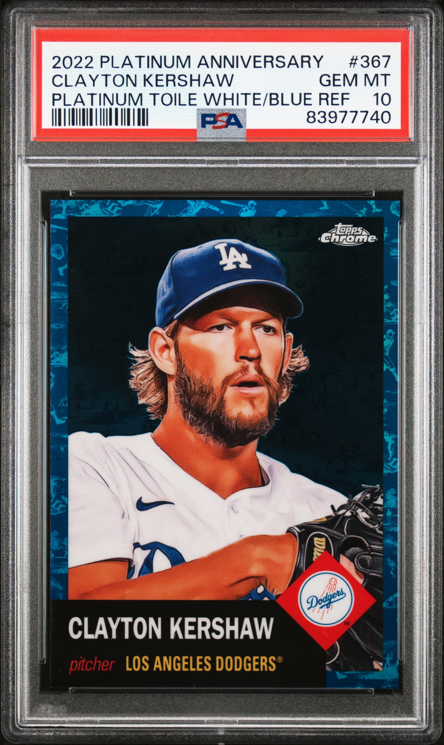 Clayton Kershaw #367 Platinum Toile White/Blue Ref PSA