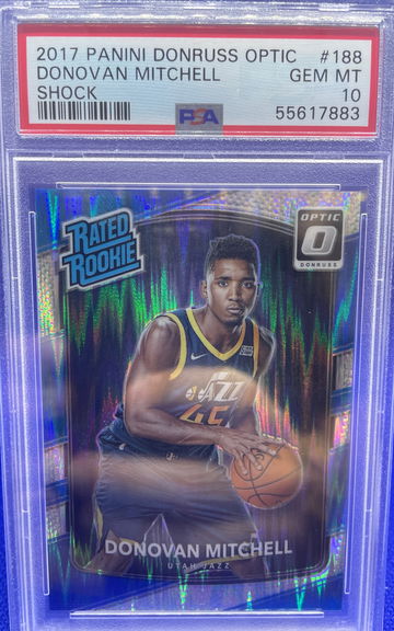 2017-18 PANINI DONRUSS OPTIC SHOCK DONOVAN MITCHELL RC ROOKIE PSA 10 GEM MINT SP