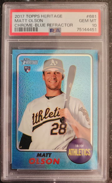 2017 Topps Heritage Matt Olson Blue Chrome Refractor PSA 10