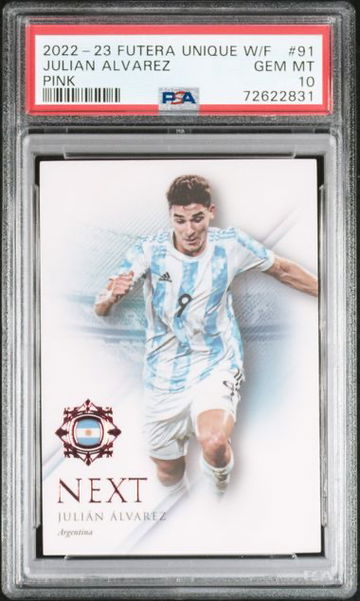 2022-23 Futera Unique World Football Julian Alvarez Next Pink /47 #91 RC Rookie PSA 10 Argentina