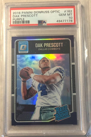 2016 Donruss Optic #162 Dak Prescott Rated Rookie RC Purple Prizm PSA 10 Gem Mint Cowboys