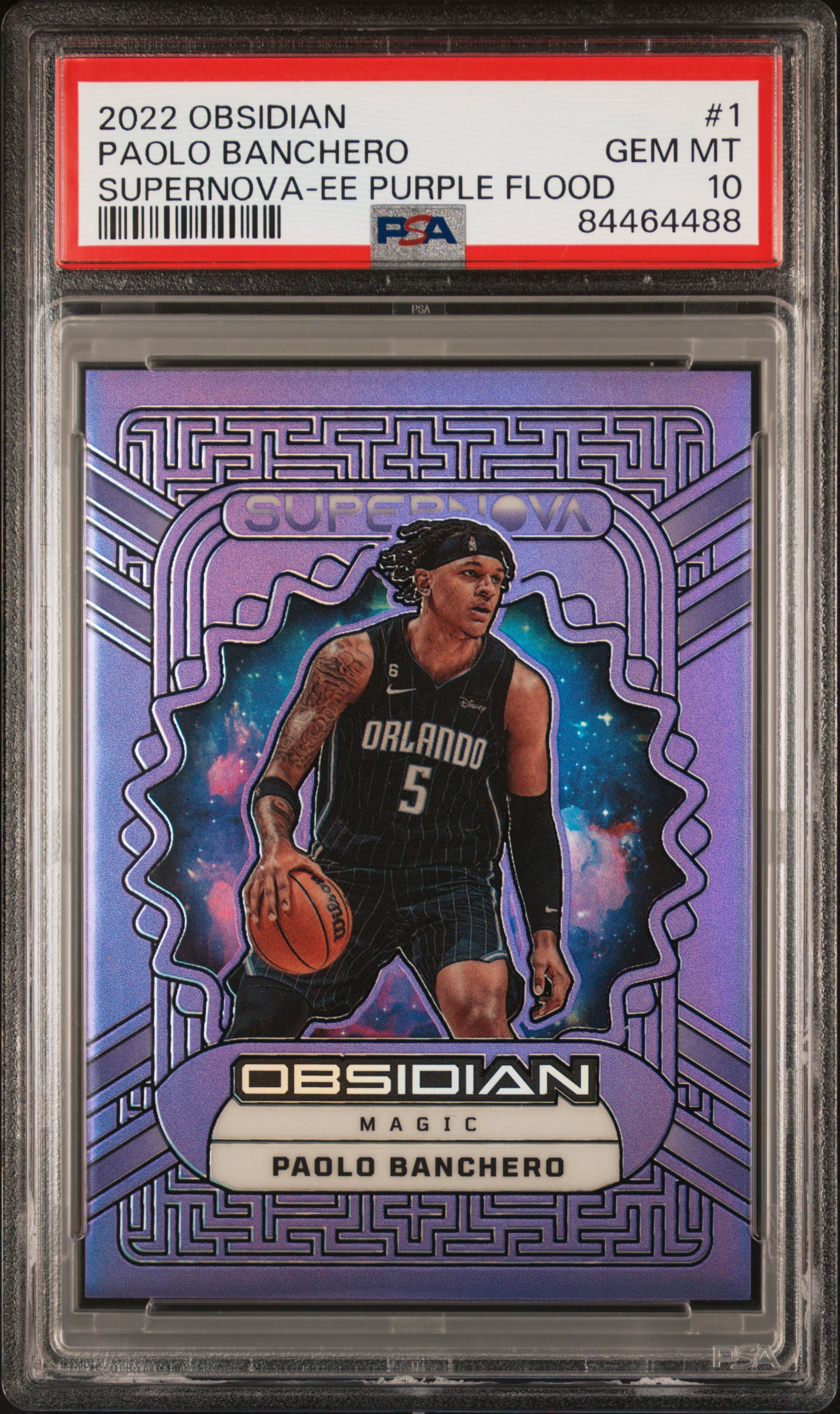 Paolo Banchero 2022 Panini Obsidian Supernova #1 Purple Flood 47/49 PSA 10