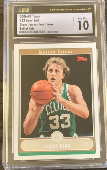 2006 - 07 Topps Basketball #33 Larry Bird  Green Jersey Free Throw - Graded CSG 10 Gem Mint