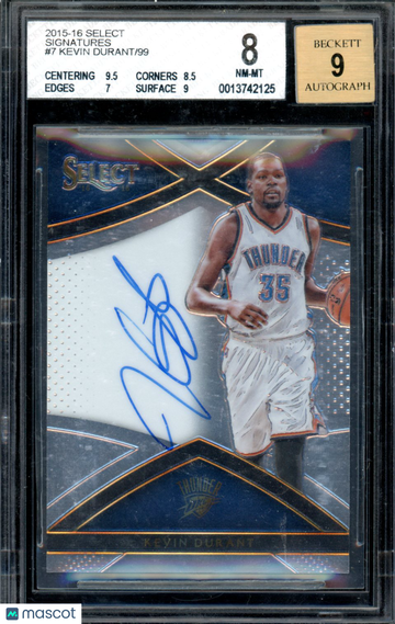2015 Select Signatures Kevin Durant #7 /99 BGS 8 Auto 9