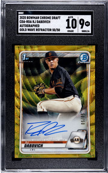 RJ Dabovich 2020 1st Bowman Chrome Draft Gold Wave #50/50 Auto SGC 9-10 CDA-RDA